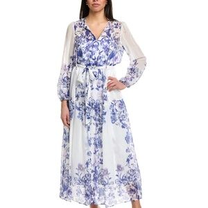 Julia Jordan White and Blue Floral Cotton Maxi Dress Sz. l